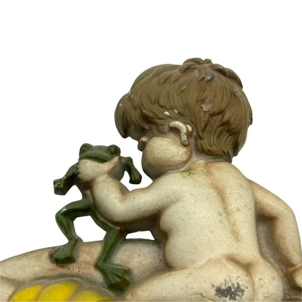 Little Boy at Bath Time Wall Hanging Decor Vintage 1970s Sexton Kitsch Metal